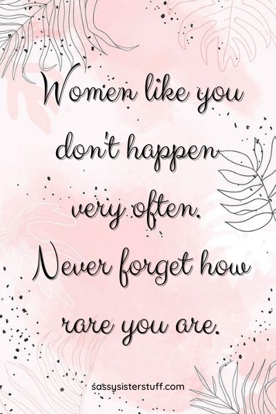 pink and white background with a feel good quote about rare women