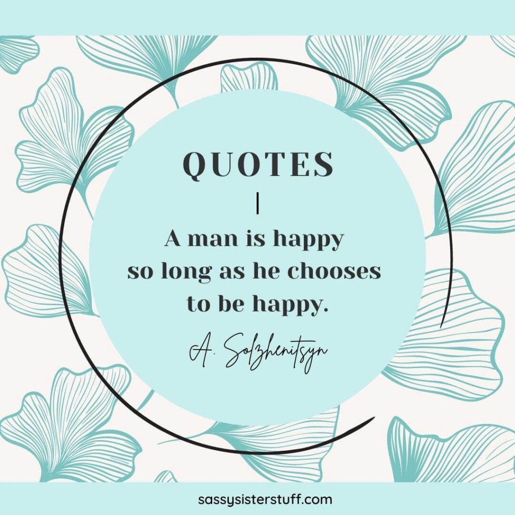 teal and ivory background with a quote about happiness