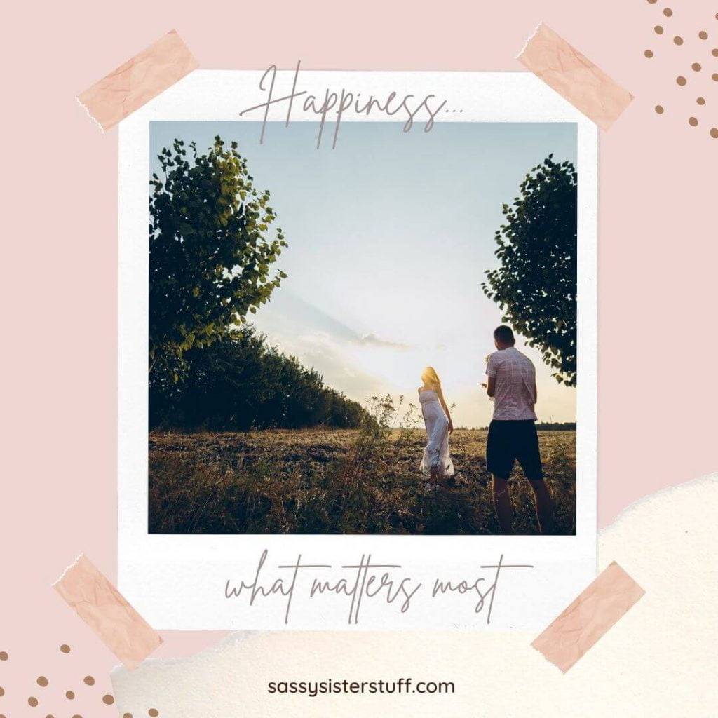 pink and ivory background with a photo of two happy people and a happy quote