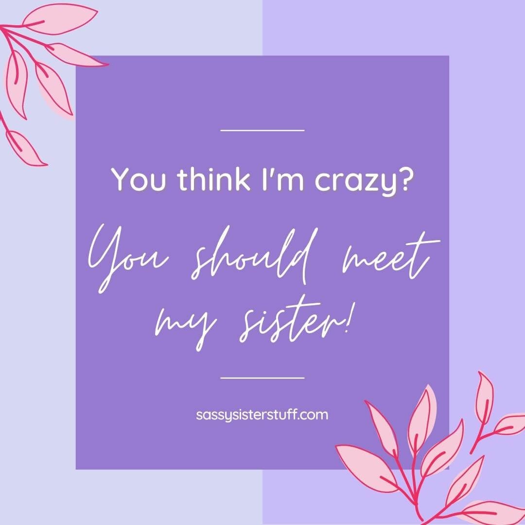 lavender background pink flowers and a funny sister quote