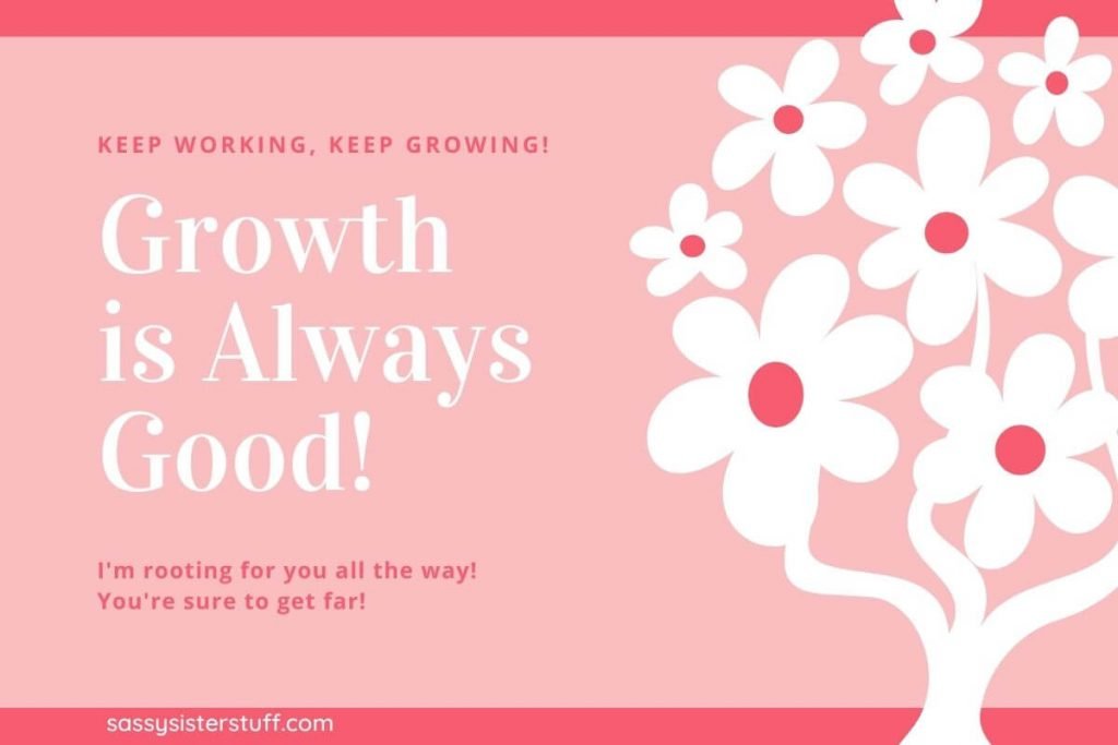 growth is always good and a white tree with flowers on it on a pink and coral background