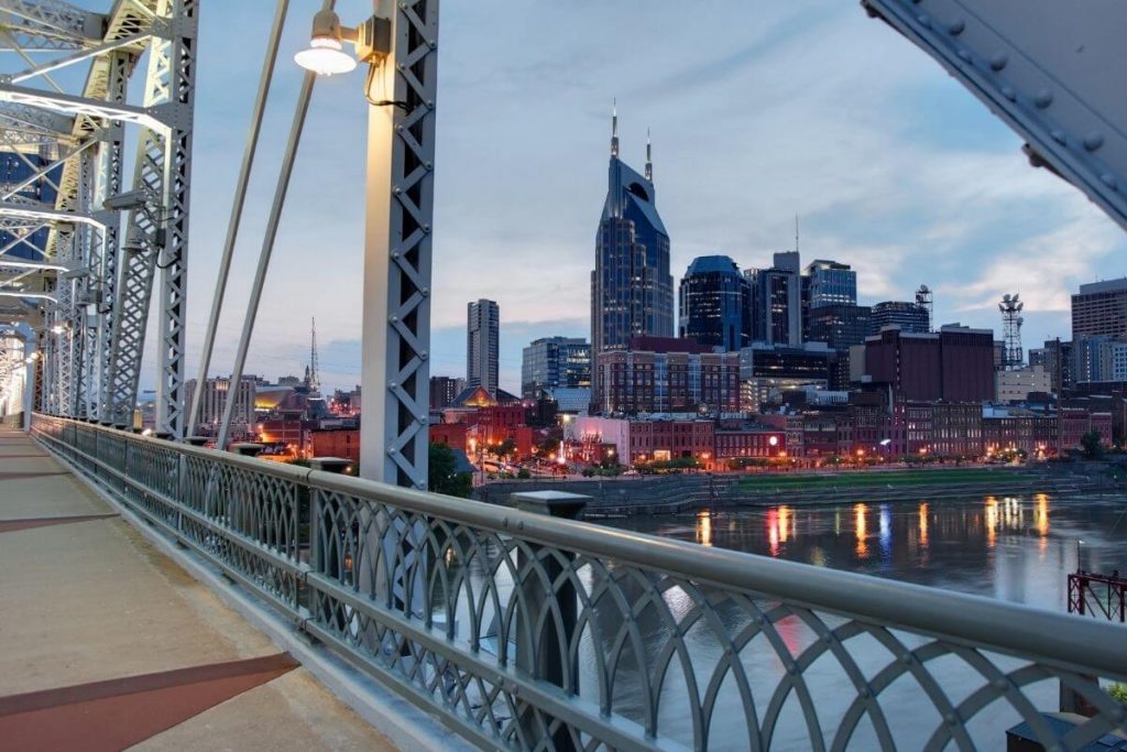 Nashville city view from the pedestrian bridge