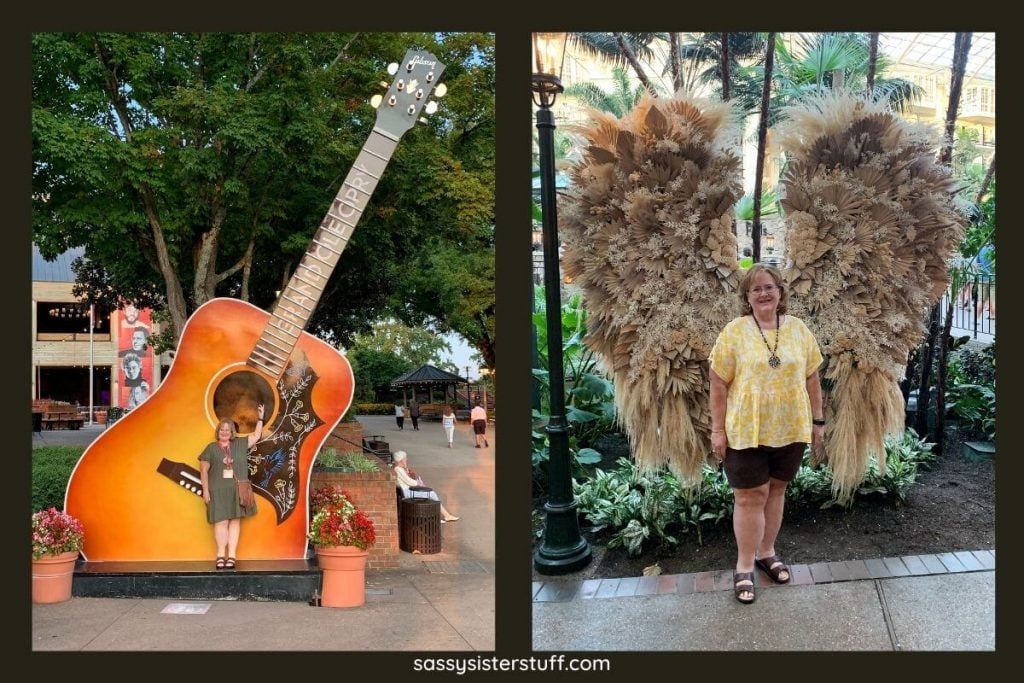 photo ops are a great source of family fun in Nashville such as here in front of a large guitar and angel wings