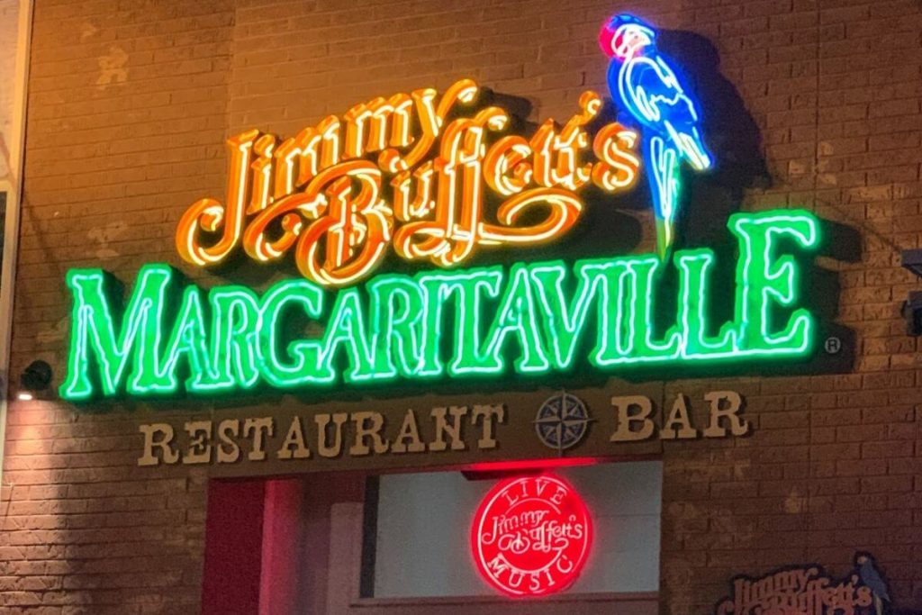 Nashville Jimmy Buffet Margaritaville neon sign on a brick wall