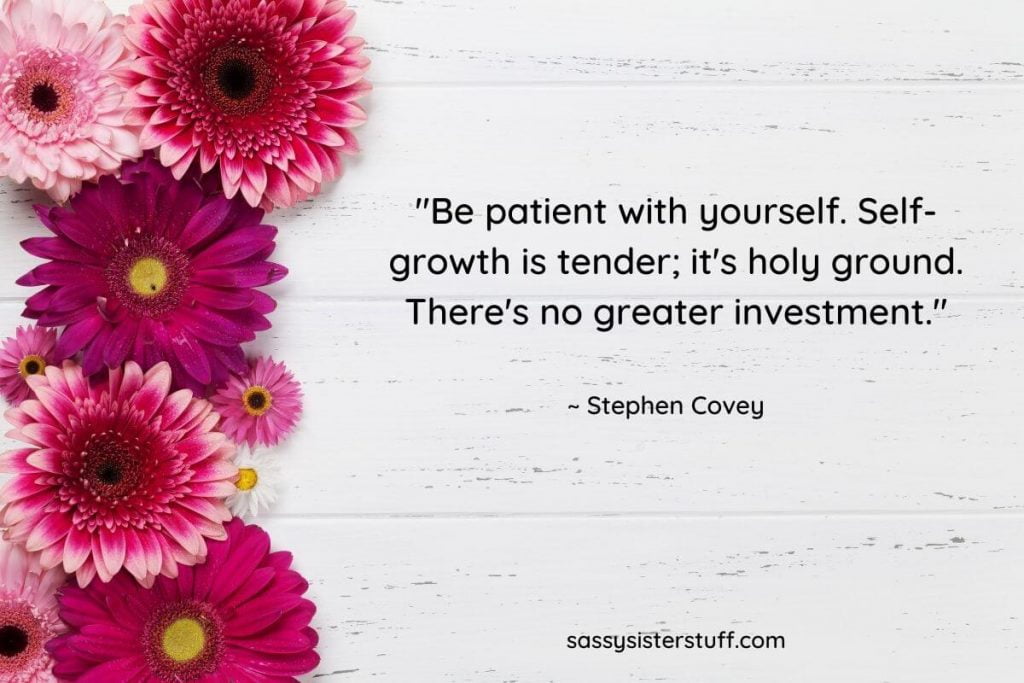 fushia and pink daisies with a self growth quote by stephen covey