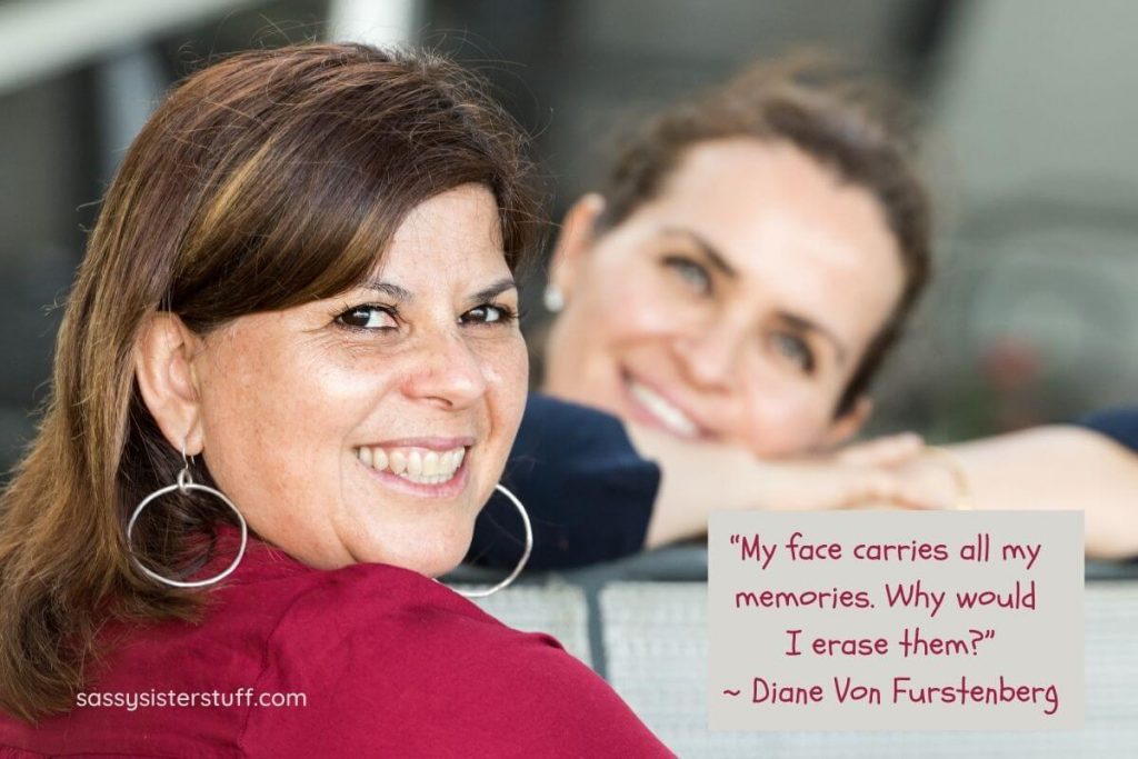 two middle aged women smiling and a quote about midlife memories