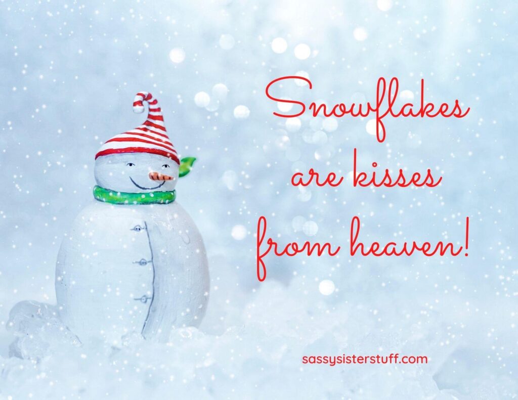 light blue snowy background with a snowman and a winter quote to warm your heart