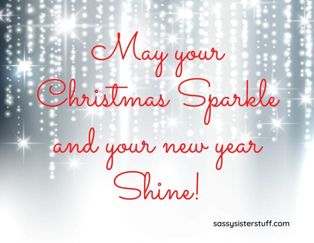 silver sparkly background with a red christmas greeting