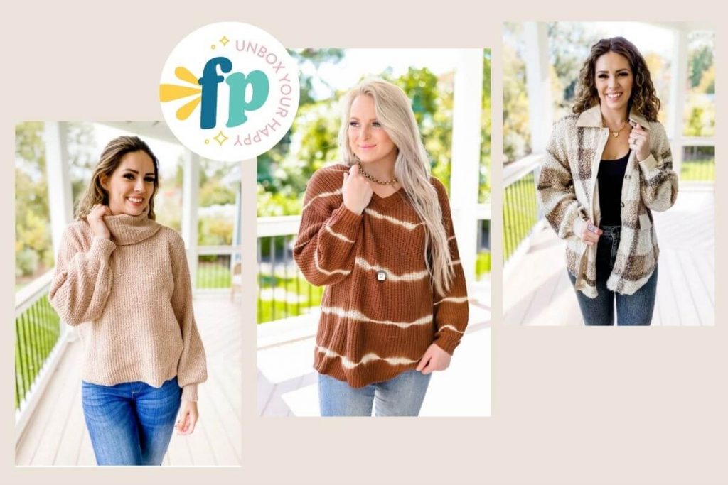 three photos of beautiful young freckled poppy models wearing warm fall boutique clothes women love