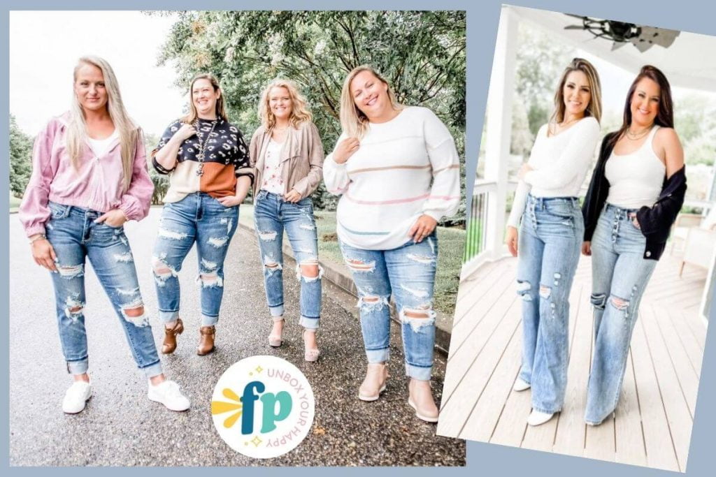 six happy women of different sizes and ages modeling freckled poppy boutique clothes women love