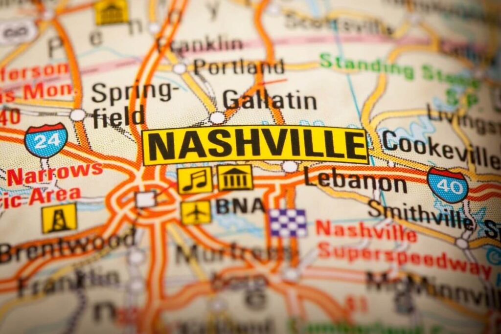 a map of nashville to help visitor plan an adventure vacation