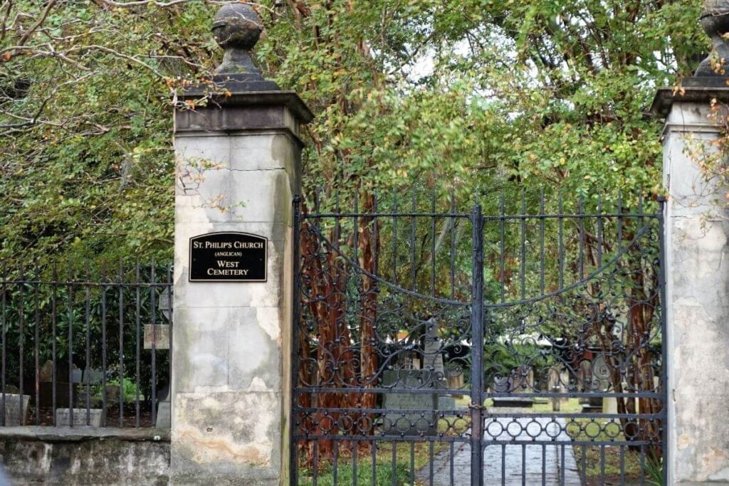 gated entrance to st phillips church cemetery in charleston sc