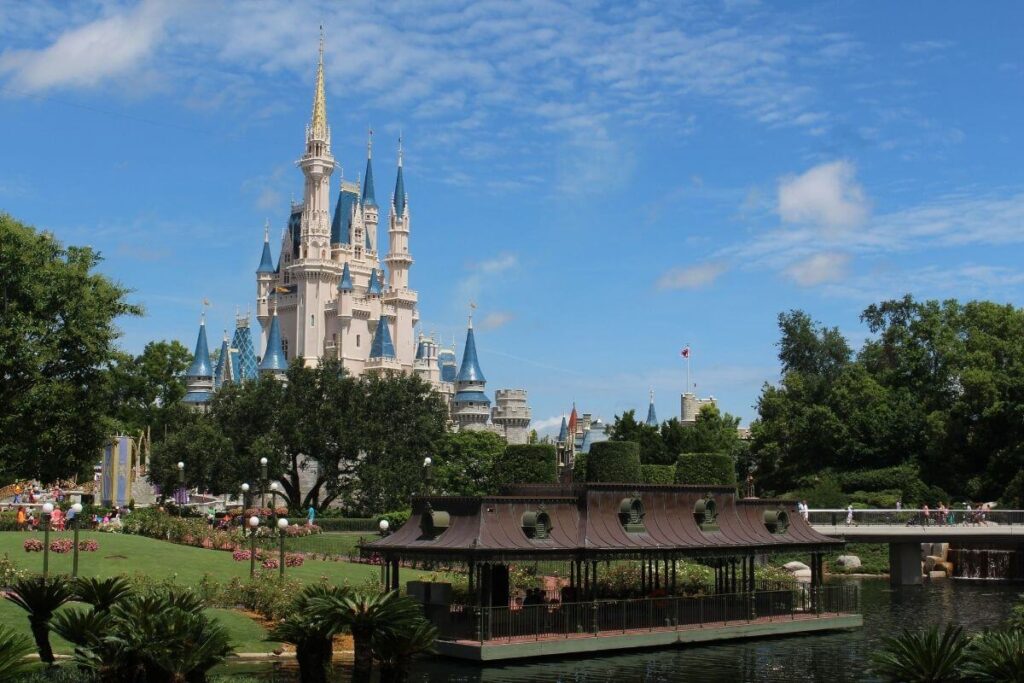 Cinderella Castle at Disney World against a beautiful blue sky