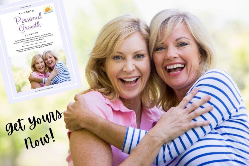 image of two happy women on the front of the sassy sister stuff personal growth planner