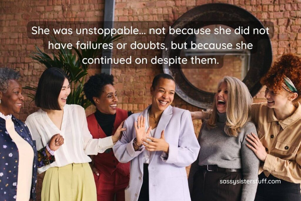 six happy women of various ages and races celebrate a job well done