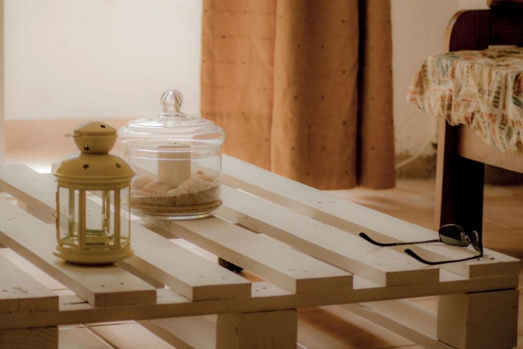 minimalist coffee table in pale shades and simple decor