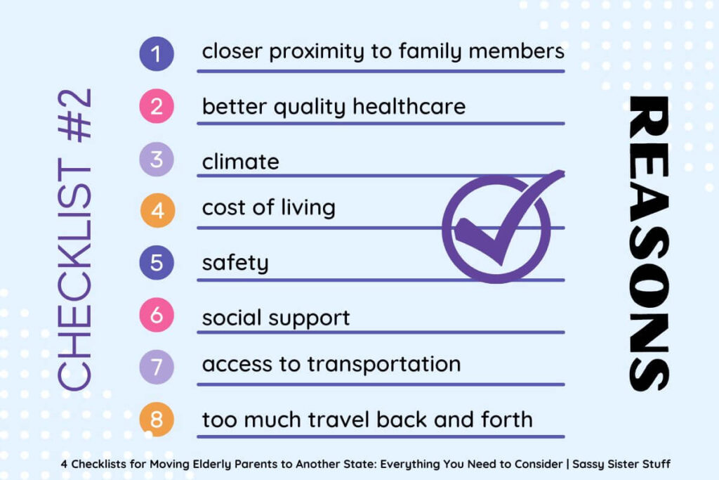 a checklist of 8 reasons for moving elderly parents to a new state