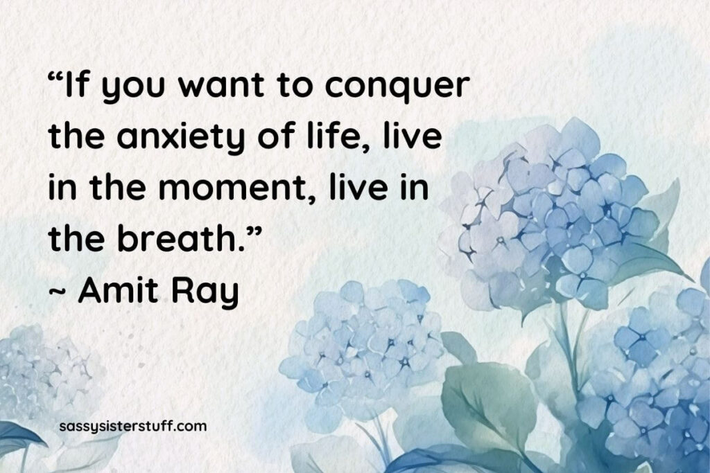 "If you want to conquer the anxiety of life, live in the moment, live in the breah." Calming quote for stress by Amit Ray