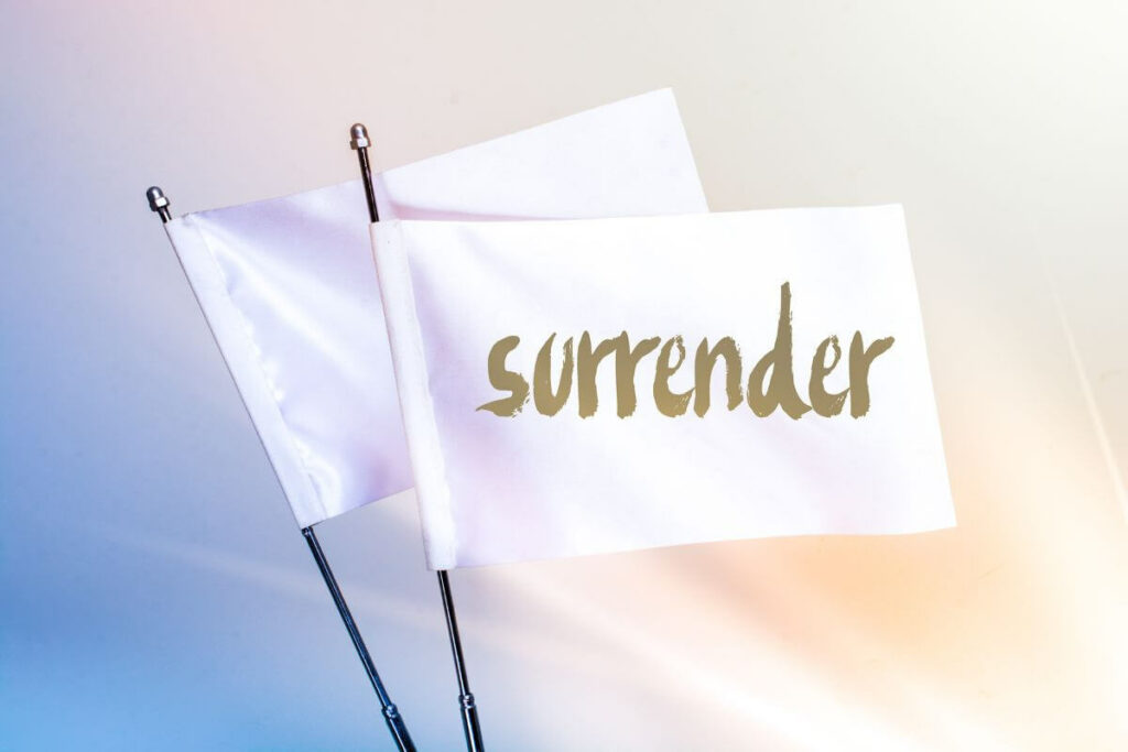 a white flag that says surrender, which is my word of the year for 2024