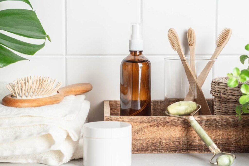 home spa supplies laying on the counter in preparation for a lady to use them to relax on Sunday.