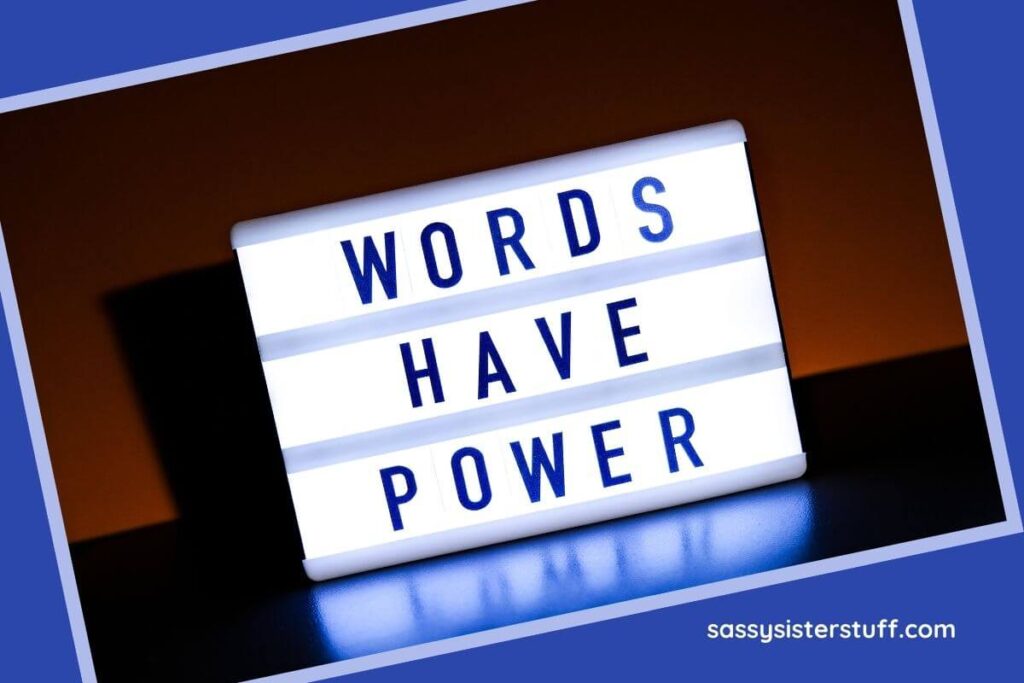 a lit sign that says words have power.