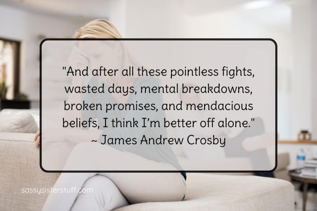 "And after all these pointless fights, wasted days, mental breakdowns, broken promises, and mendacious beliefs, I think I’m better off alone." ~ James Andrew Crosby