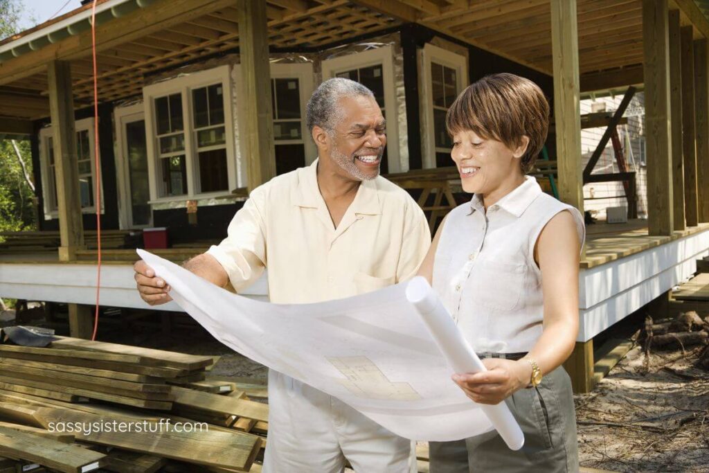 a midlife couple works together to rennovate a cabin.