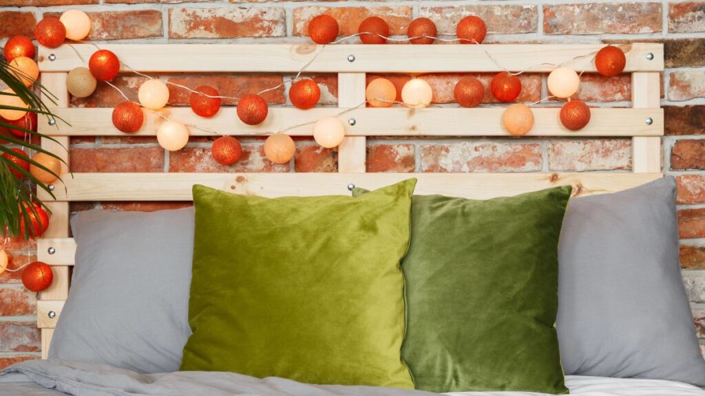 bed with DIY headboard