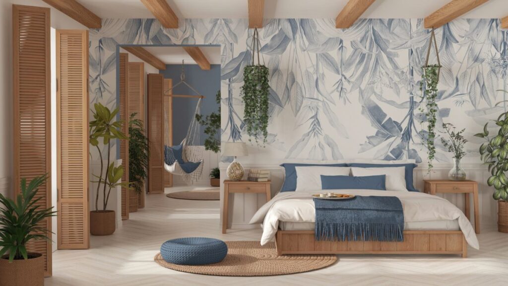 bedroom with wallpaper