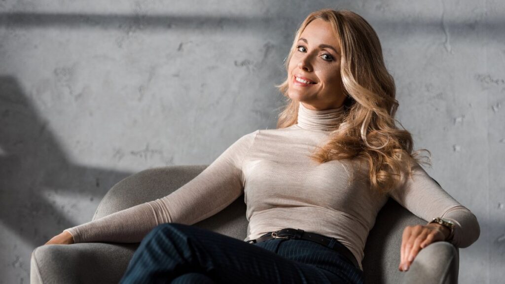 confident woman on chair