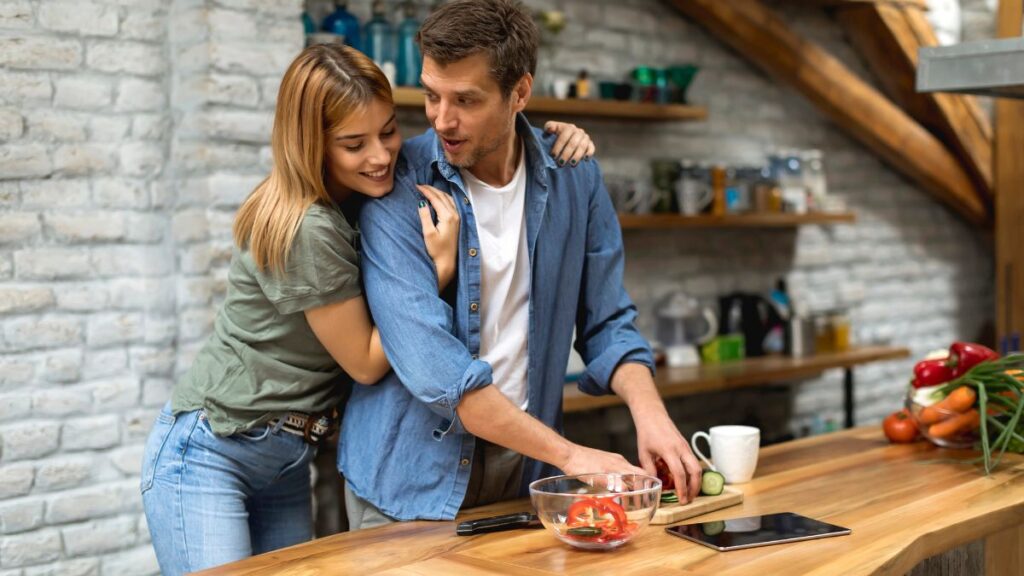 couple cooking together