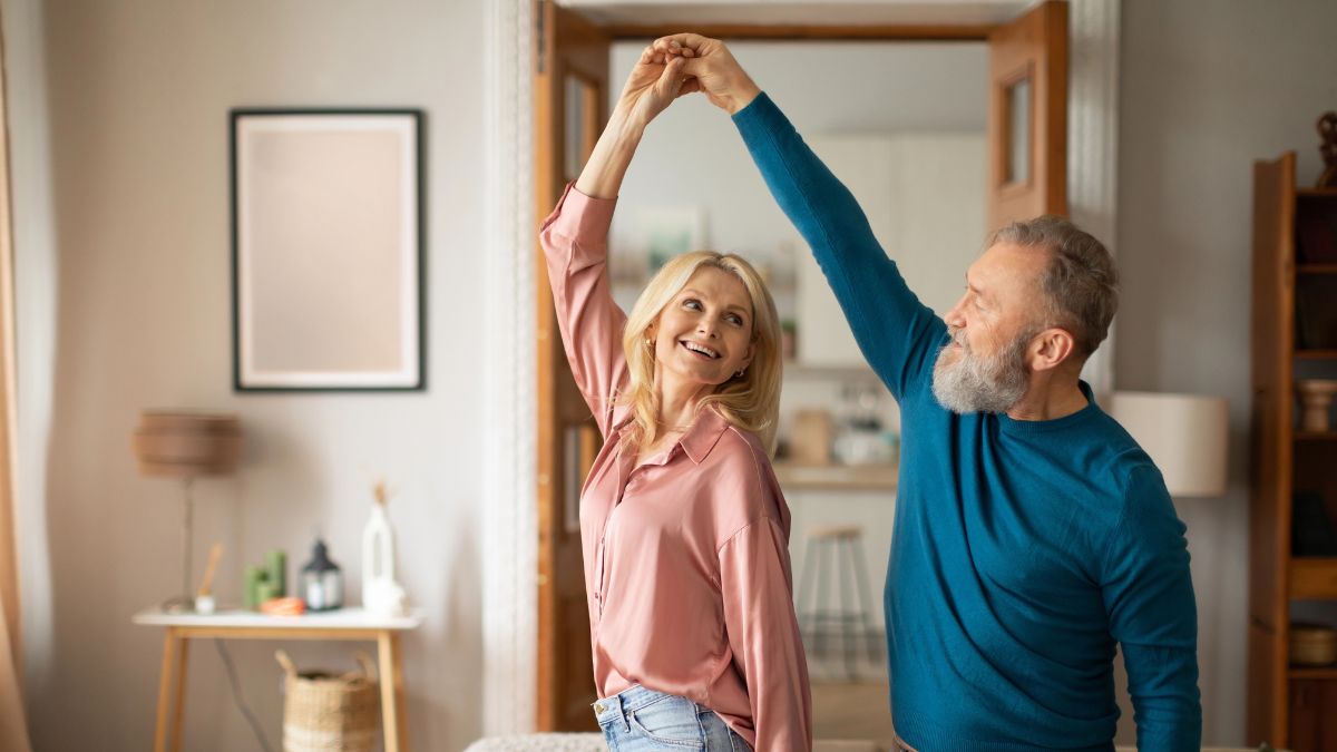 couple dancing at home