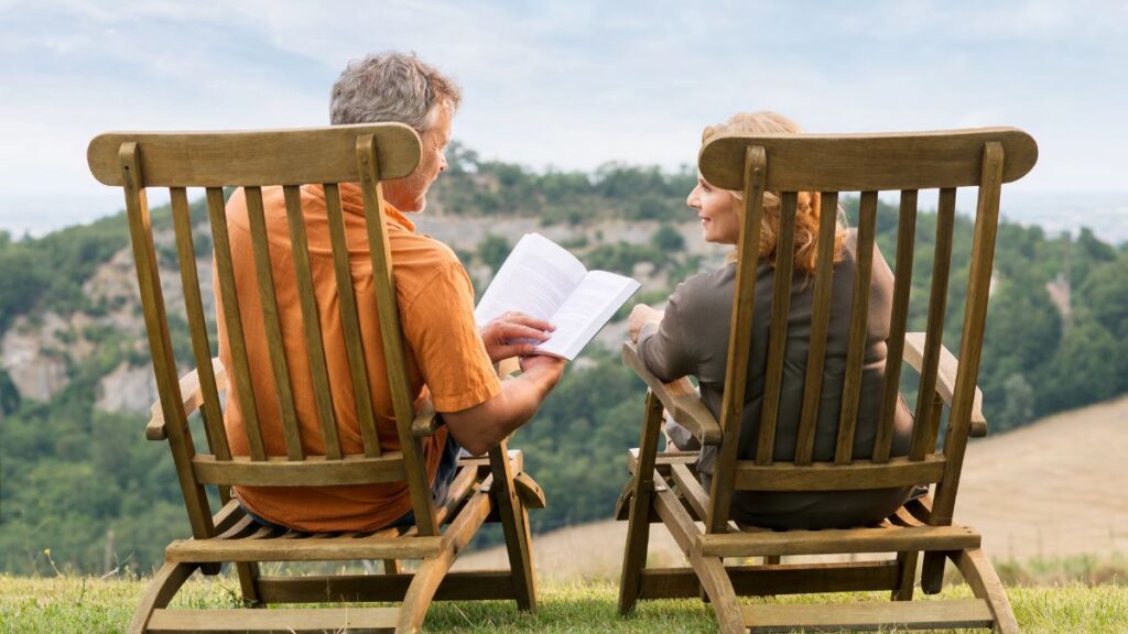 couple reading outside