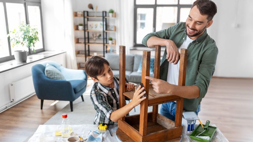 diy father and son working on stool