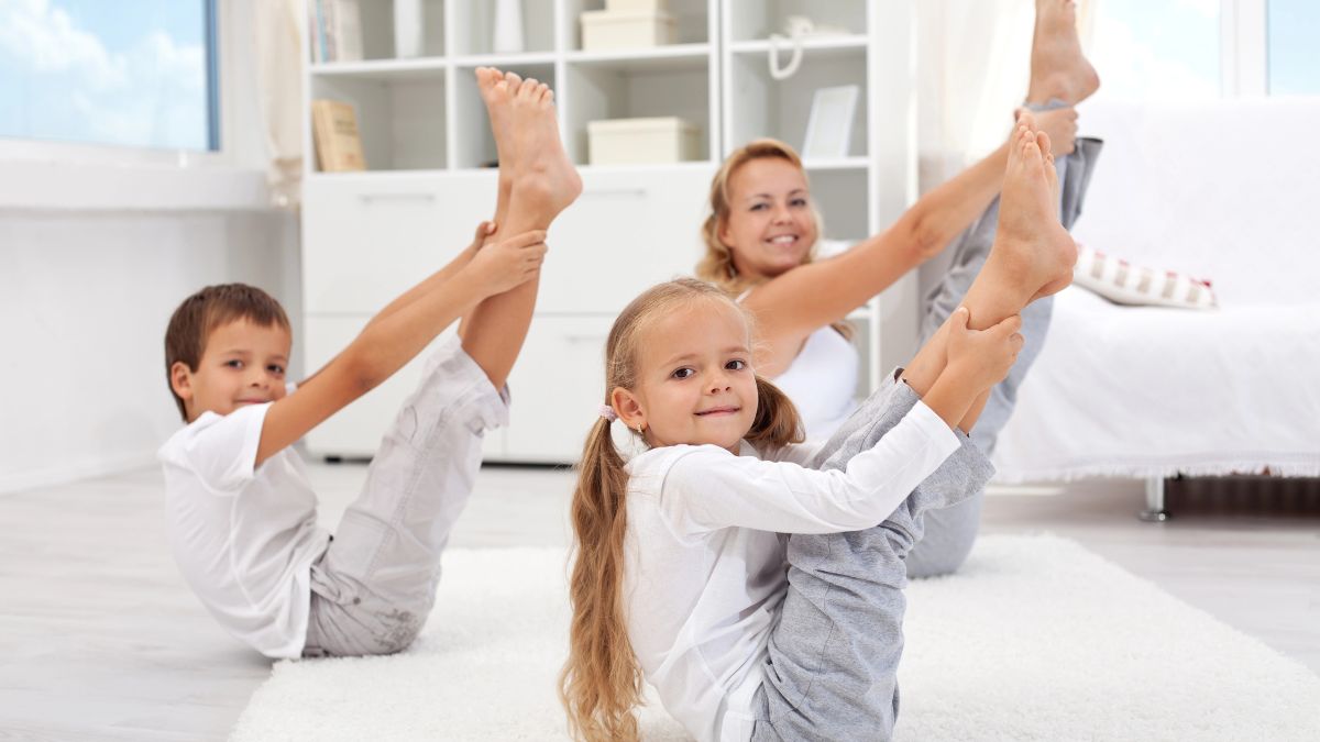 family doing yoga