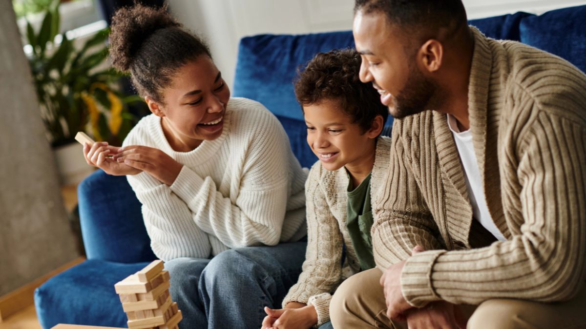 family playing jenga