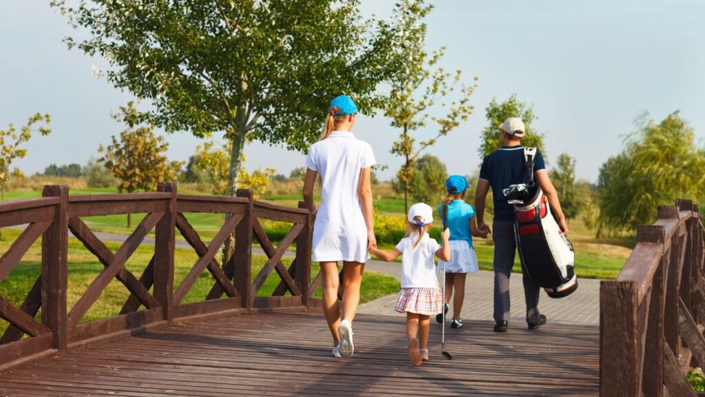 family walking outside