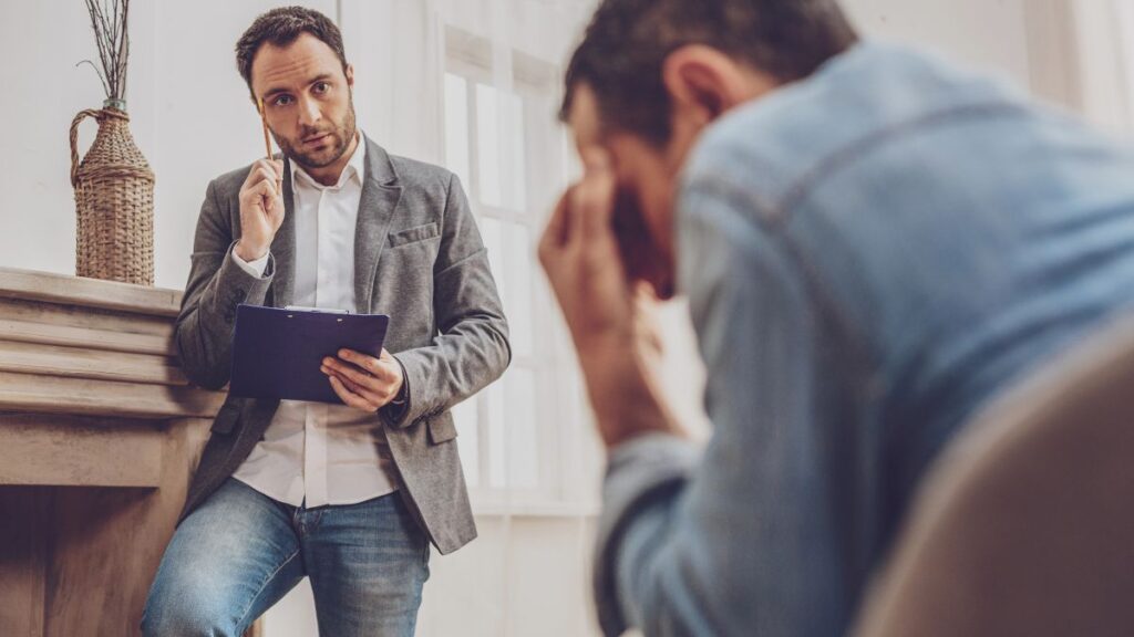 frustrated doctor with upset man