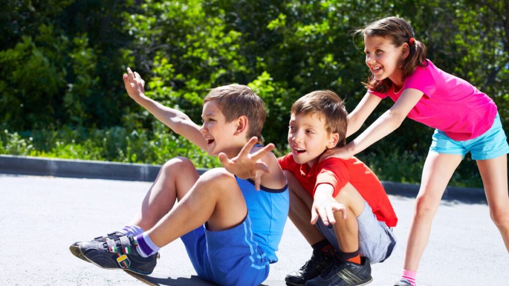 kids playing on skateboard