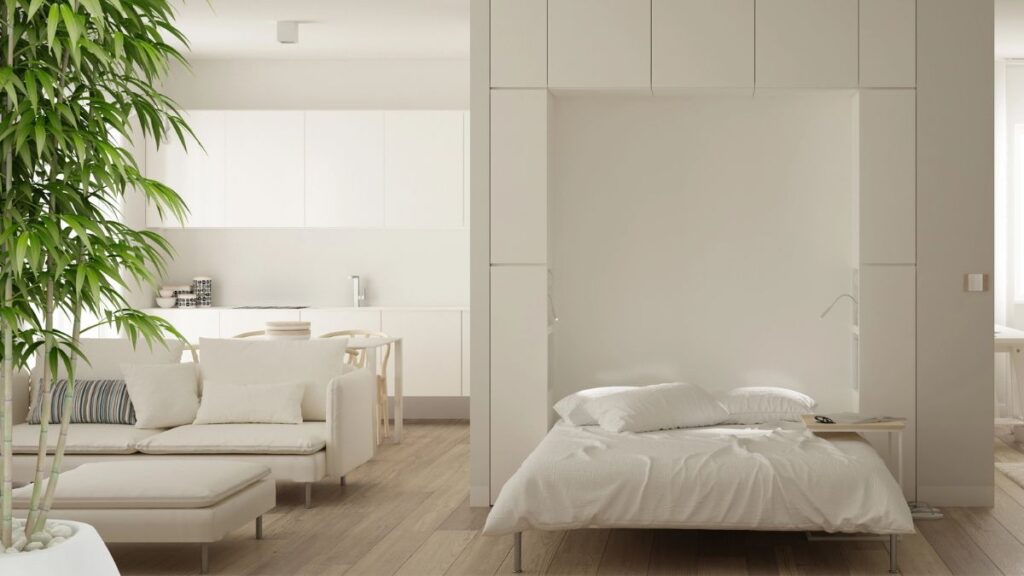 murphy bed in white bedroom