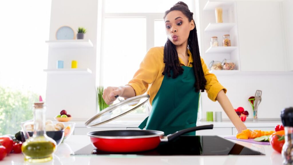 surprised woman cooking