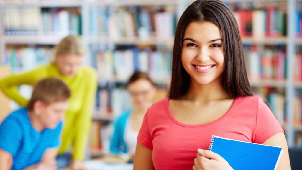 woman in library