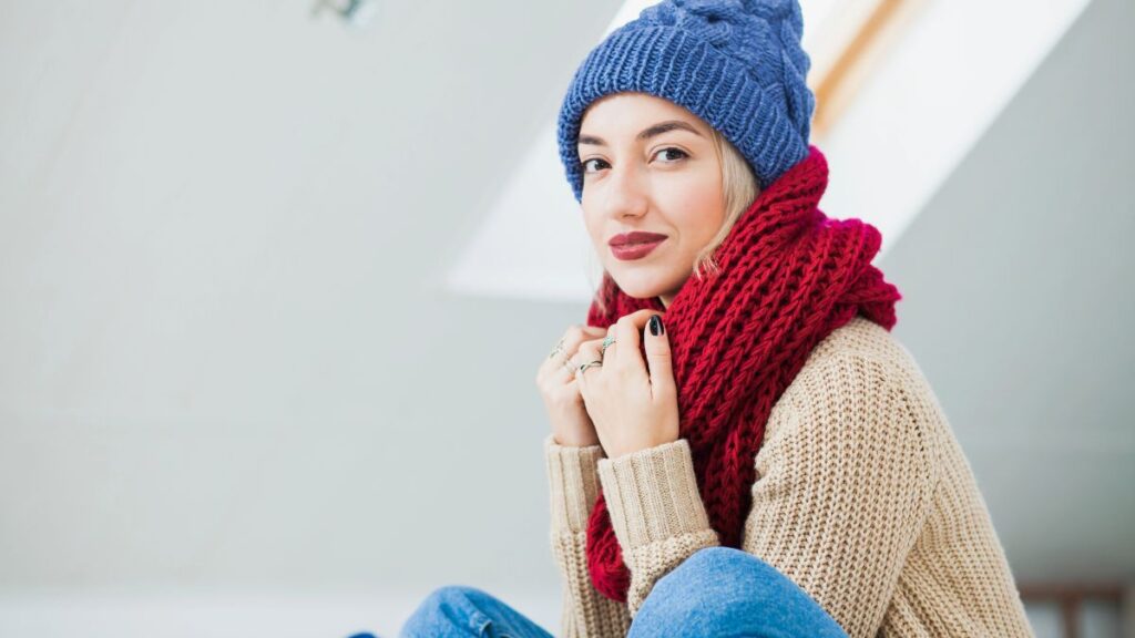 woman in scarf and hat