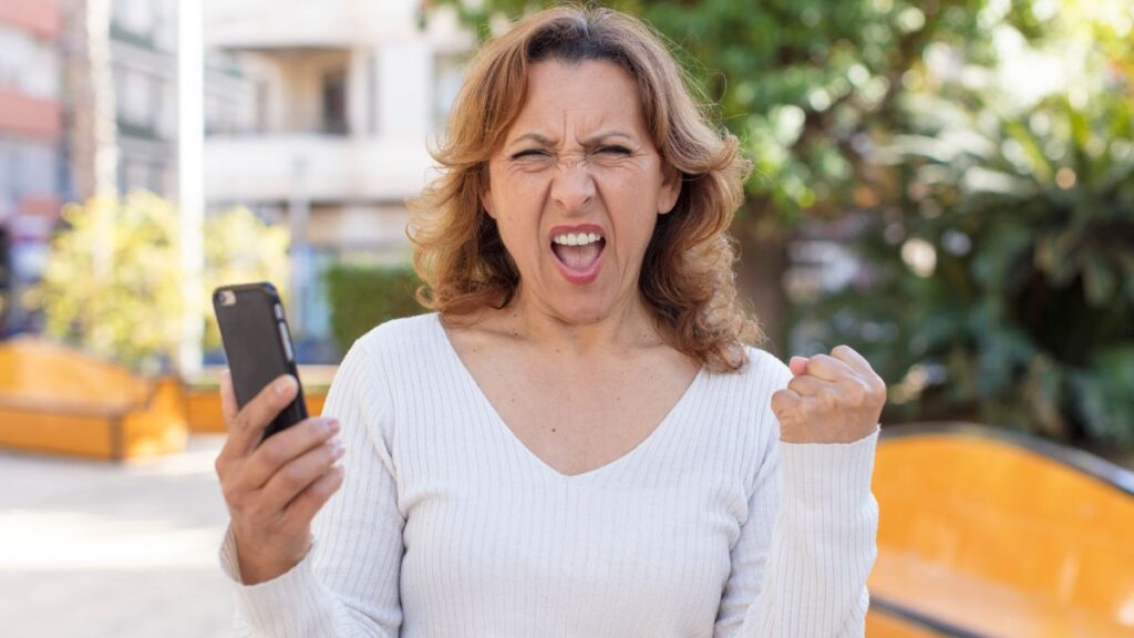 woman upset with phone