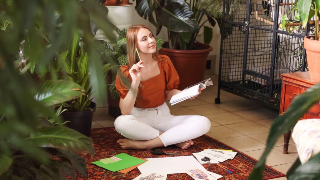 woman working on vision board