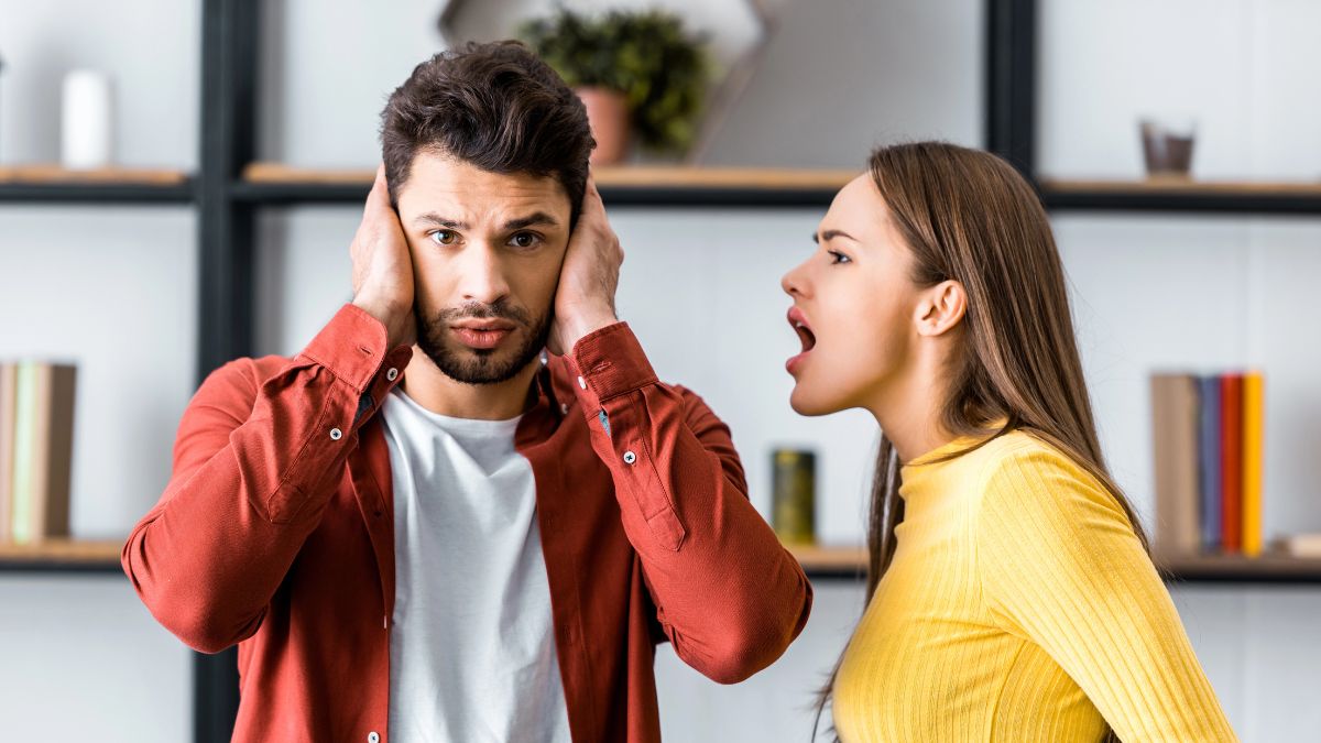 woman yelling at man