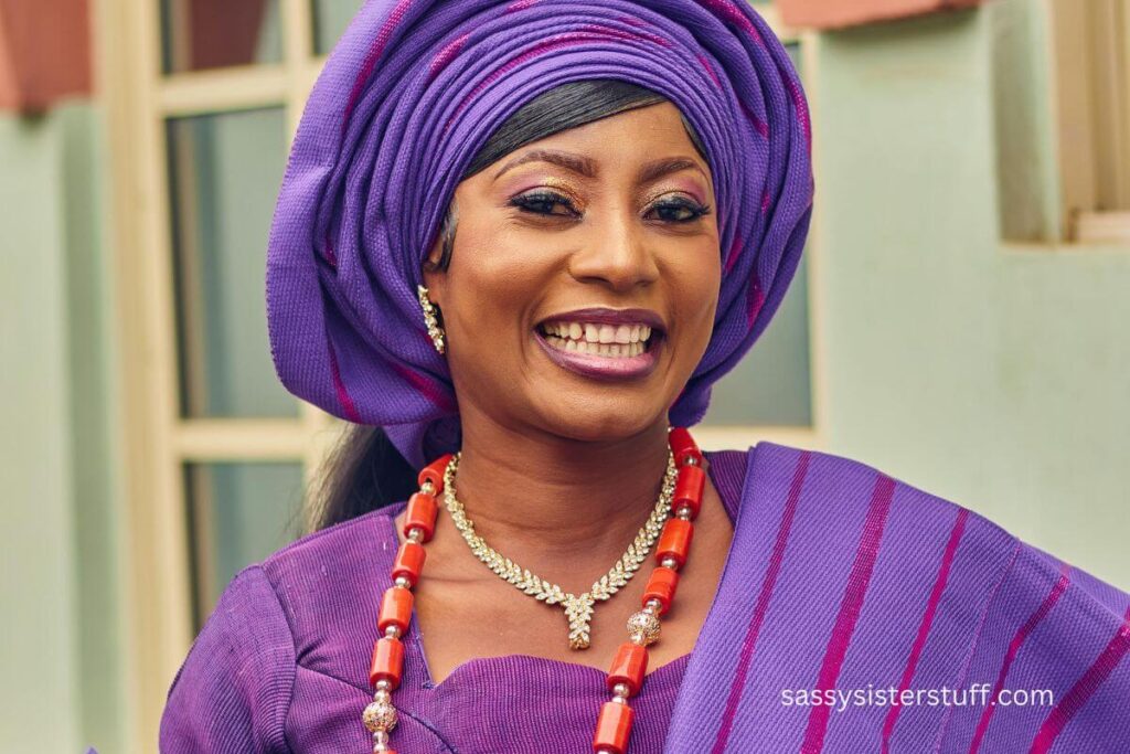 beautiful happy lady dressed in colorful ethnic clothing and head wear representing a variety of international  day of happiness activities.