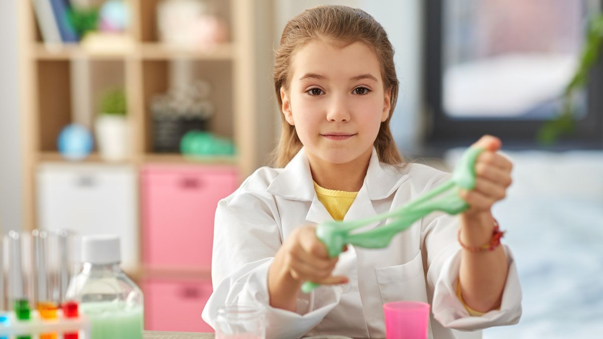 girl playing slime