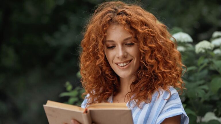 happy woman reading