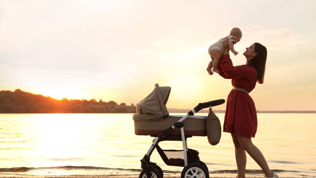 mom and baby evening walk